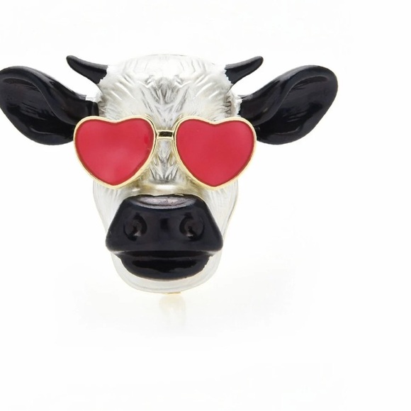 Ox Cow Brooches Women Cute Cartoon Wear Glasses Cow Animal Brooch - Picture 2 of 3